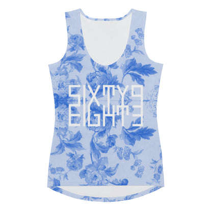 Sixty Eight 93 Logo White Floral Blue & White Women's AOP Tank Top