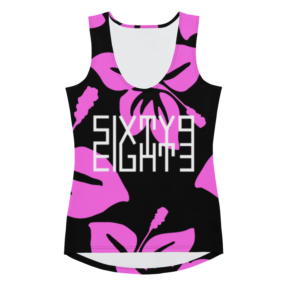 Sixty Eight 93 Logo White Hibiscus Pink & Black Women's AOP Tank Top