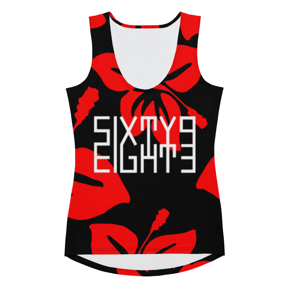 Sixty Eight 93 Logo White Hibiscus Red & Black Women's AOP Tank Top