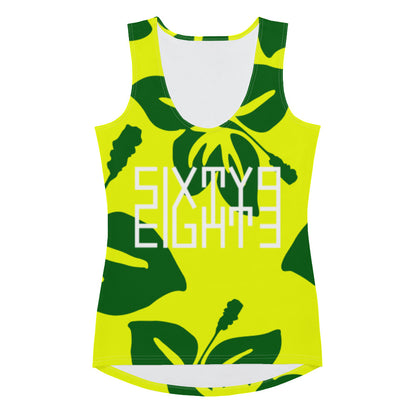 Sixty Eight 93 Logo White Hibiscus Forest Green & Yellow Women's AOP Tank Top