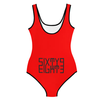 Sixty Eight 93 Logo Black & Red Youth Swimsuit