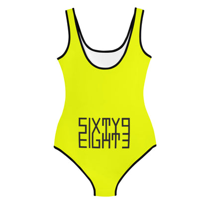 Sixty Eight 93 Logo Black & Yellow Youth Swimsuit