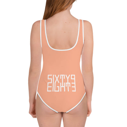 Sixty Eight 93 Logo White & Peach Youth Swimsuit