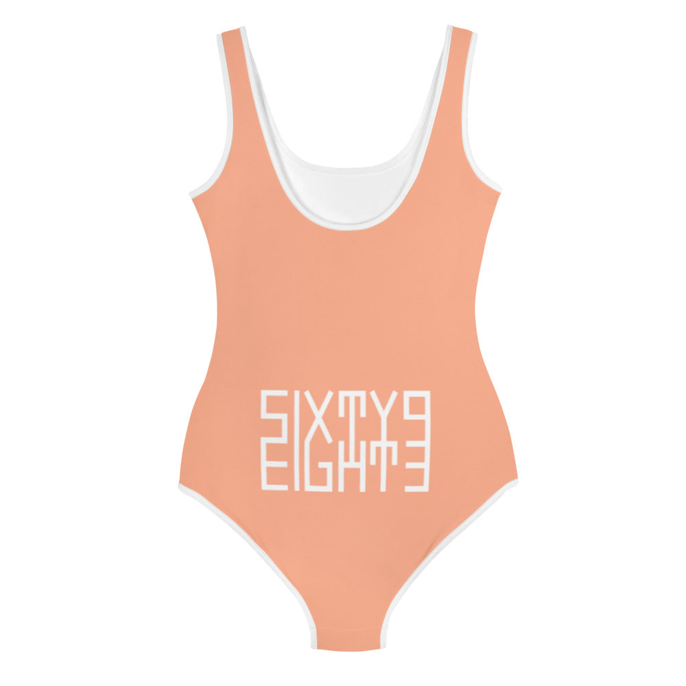 Sixty Eight 93 Logo White & Peach Youth Swimsuit