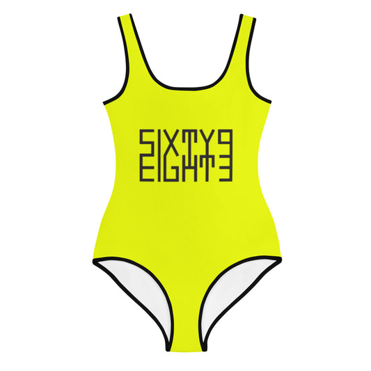 Sixty Eight 93 Logo Black & Yellow Youth Swimsuit