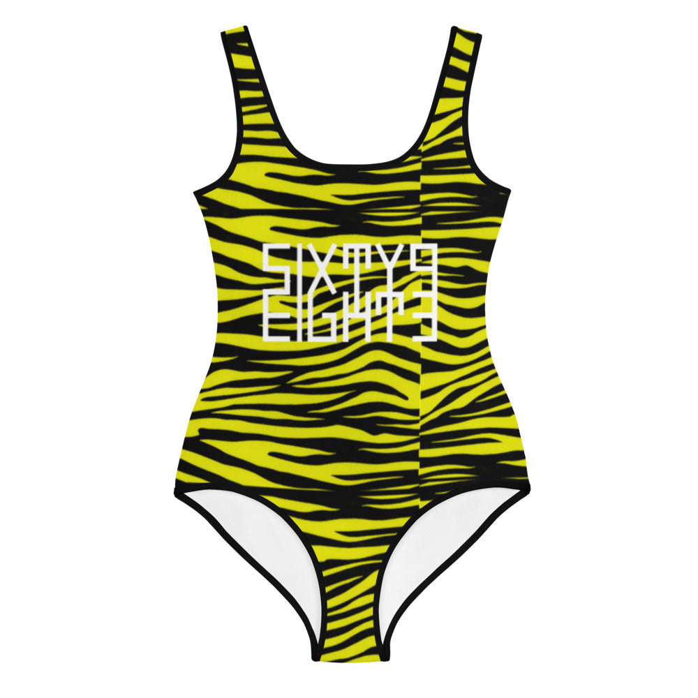 Sixty Eight 93 Logo White Zebra Black Lemonade Youth Swimsuit
