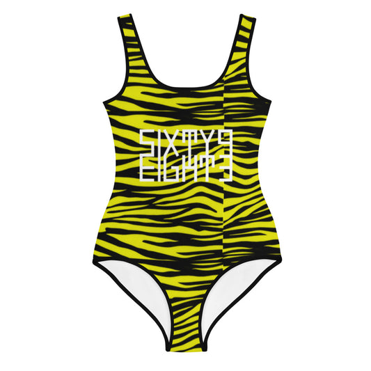 Sixty Eight 93 Logo White Zebra Black Lemonade Youth Swimsuit