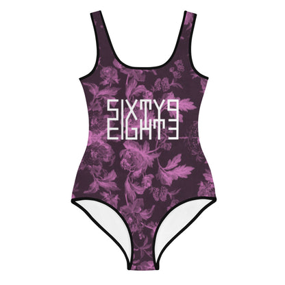 Sixty Eight 93 Logo White Floral Black & Pink Youth Swimsuit