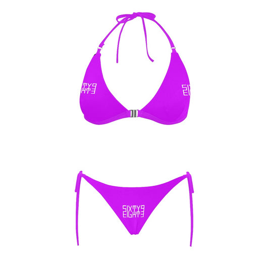 Sixty Eight 93 Logo White Purple Halter Bikini Swimsuit