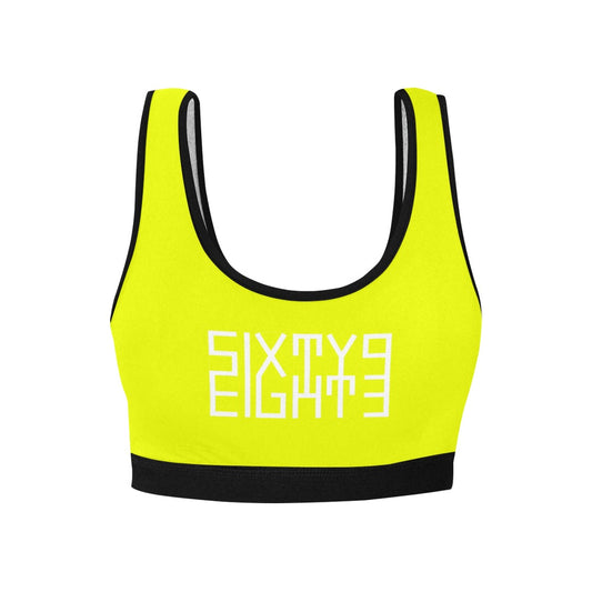 Sixty Eight 93 Logo White Yellow & Black Sports Bra