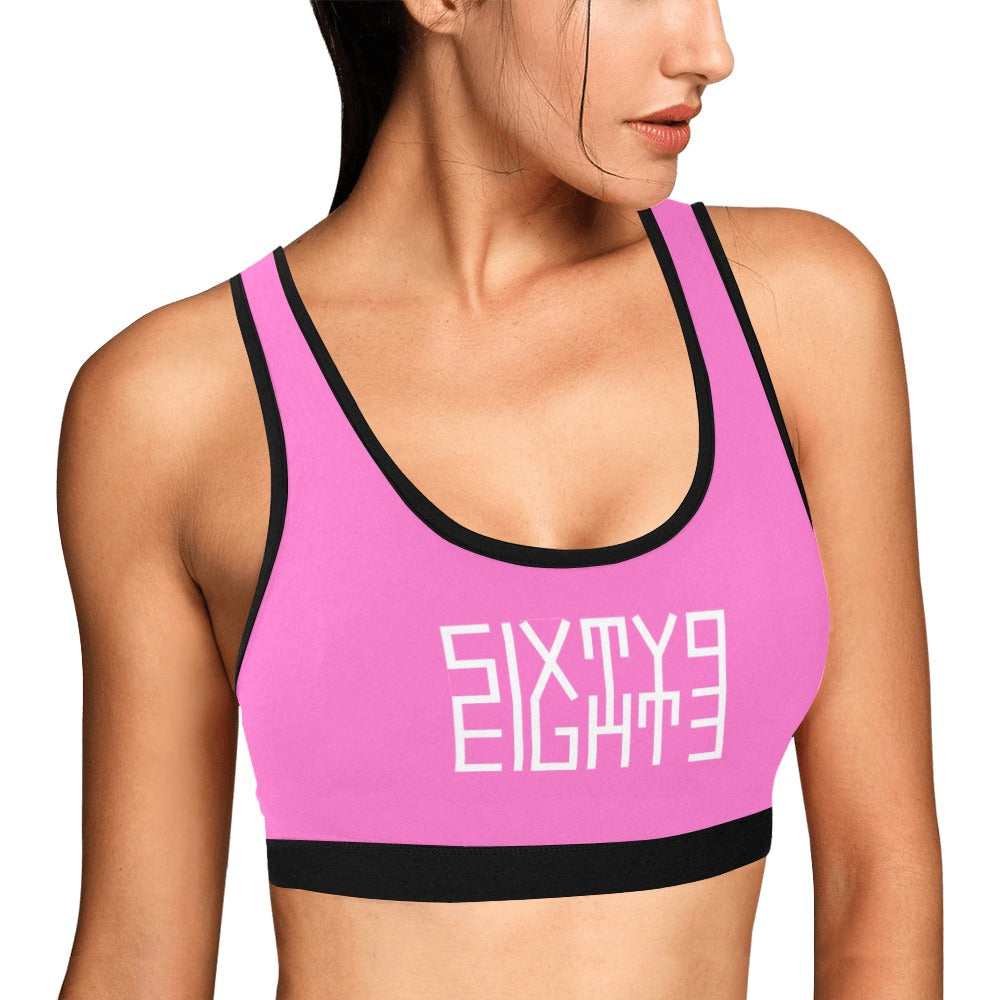 Sixty Eight 93 Logo White Pink & Black Sports Bra