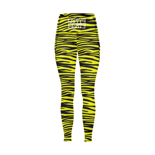 Sixty Eight 93 Logo White Zebra Black Lemonade High Waist Leggings with Pockets