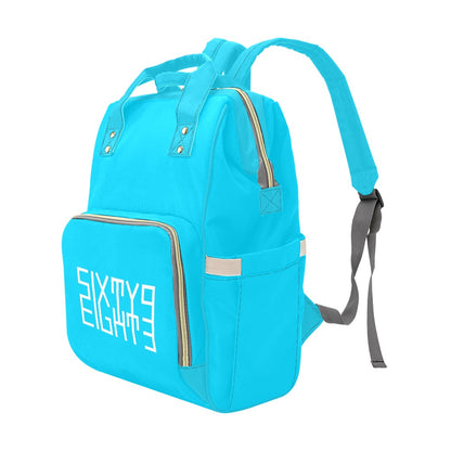 Sixty Eight 93 Logo White Aqua Blue Multi-Function BackPack