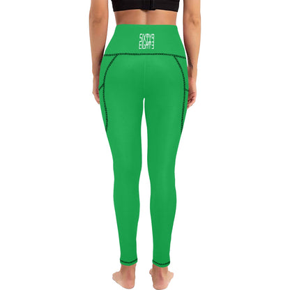 Sixty Eight 93 Logo White Brazil Green High Waist Leggings with Pockets