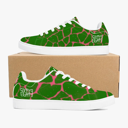 Sixty Eight 93 Logo White Boa Forest Green & Pink Classic Low-Top Leather Shoes