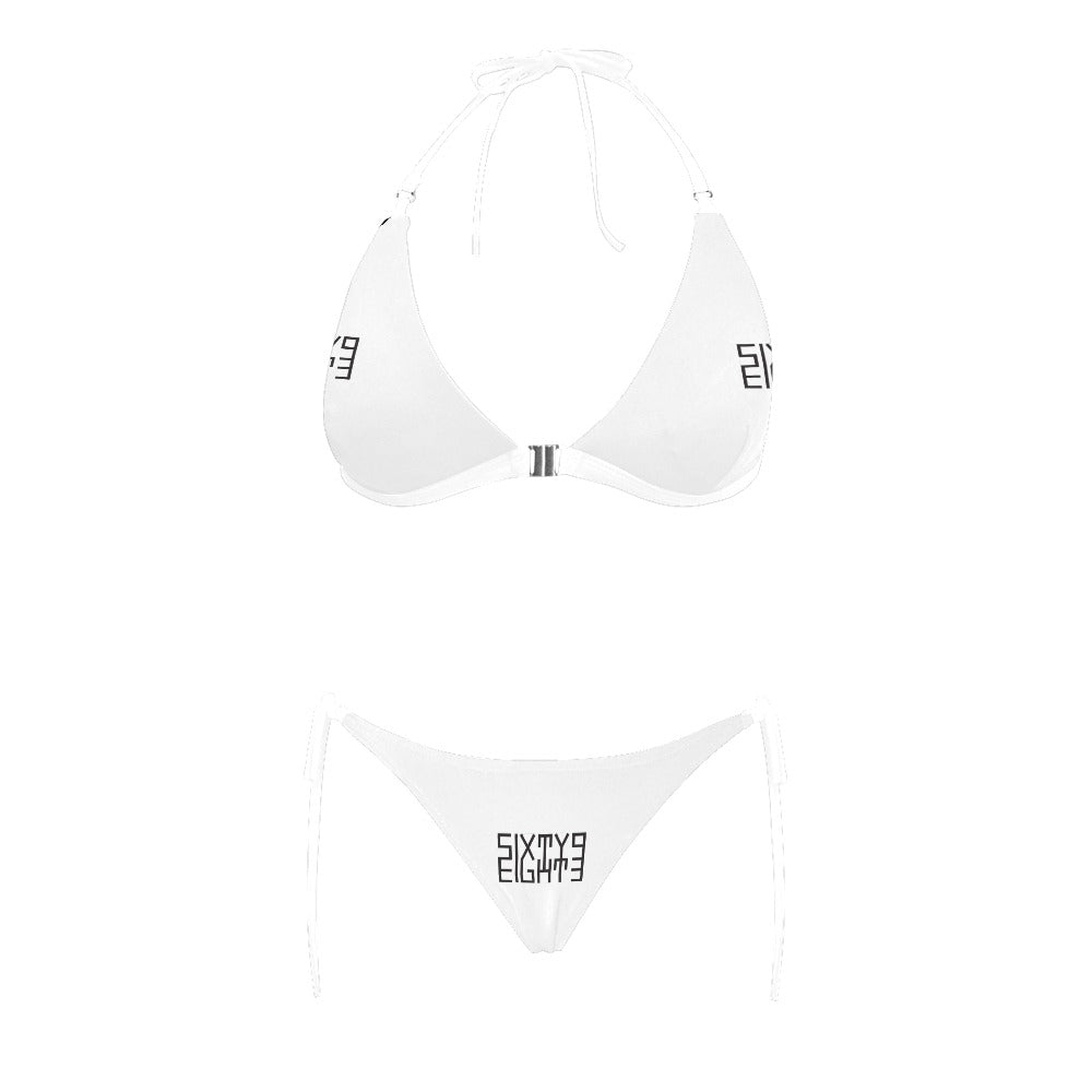 Sixty Eight 93 Logo Black & White Halter Bikini Swimsuit