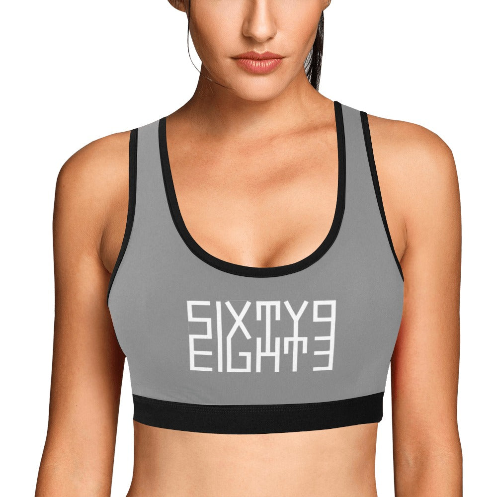 Sixty Eight 93 Logo White Grey & Black Sports Bra