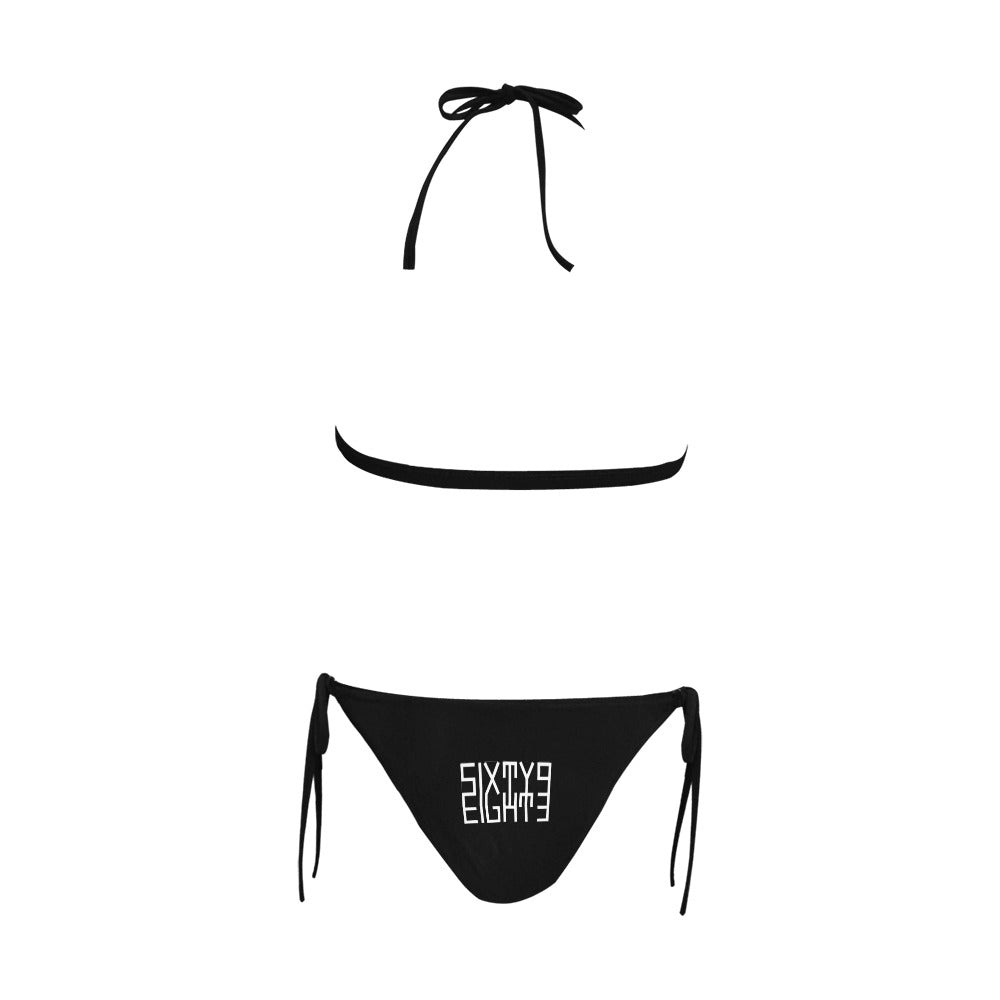 Sixty Eight 93 Logo White Black Halter Bikini Swimsuit