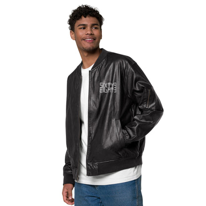 Sixty Eight 93 Logo White Leather Bomber Jacket