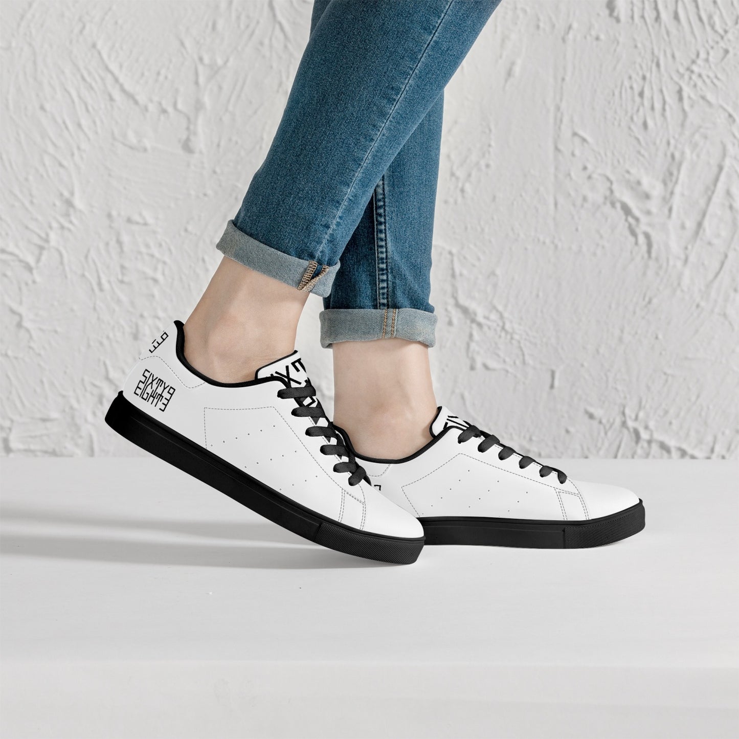 Sixty Eight 93 Logo Black White Classic Low-Top Leather Shoes