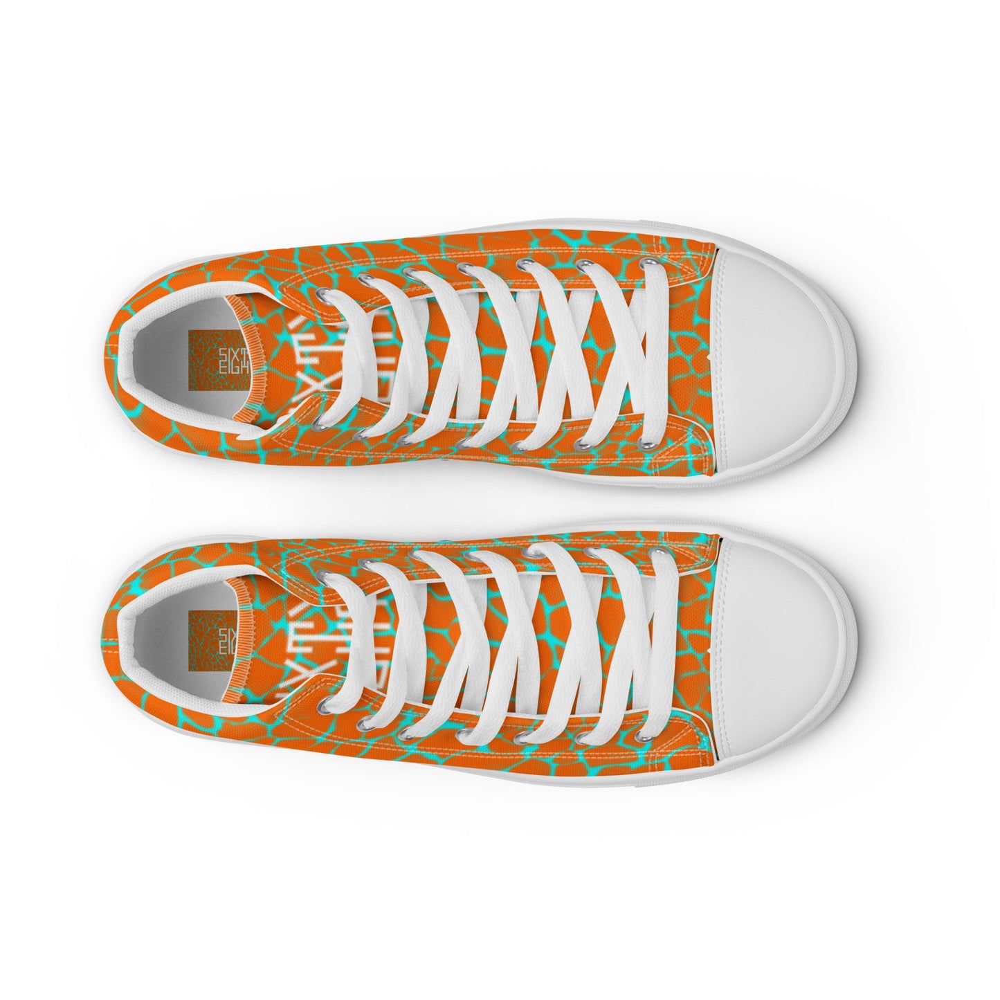 Sixty Eight 93 Logo White Boa Orange & Aqua Blue Men’s High Top Shoes