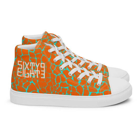 Sixty Eight 93 Logo White Boa Orange & Aqua Blue Men’s High Top Shoes