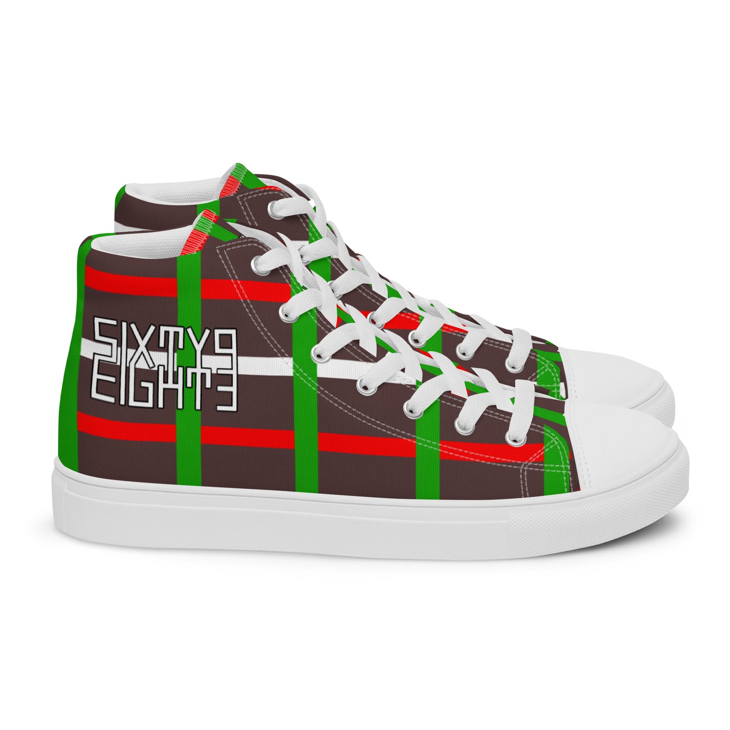 Sixty Eight 93 Logo White & Black BRWG Pattern Men's High Top Shoes