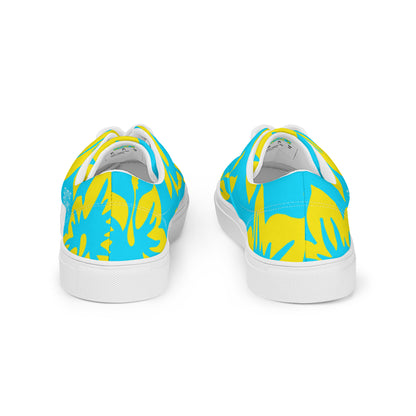 Sixty Eight 93 Logo White Hibiscus Gold & Aqua Blue Men's Low Top Shoes