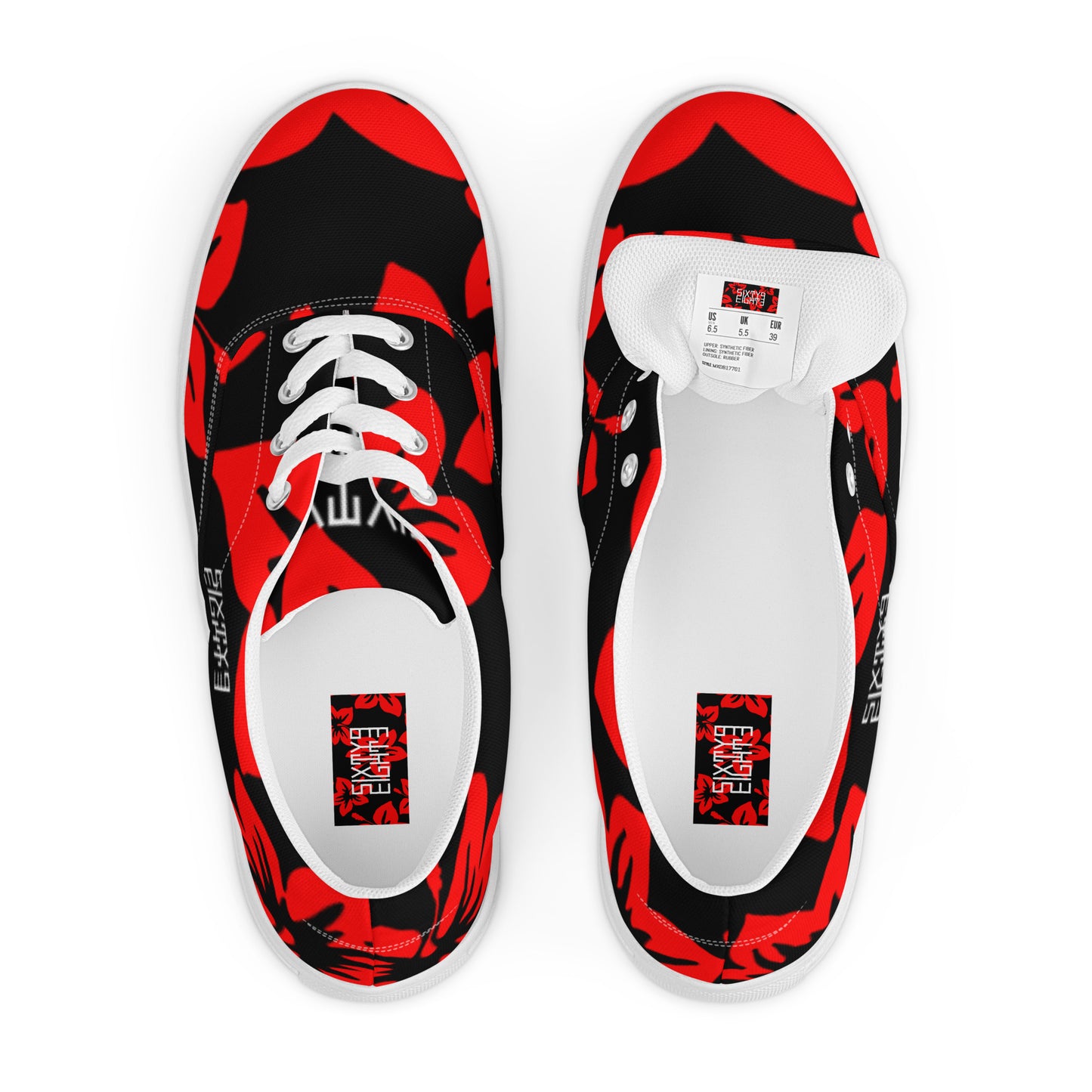 Sixty Eight 93 Logo White Hibiscus Red & Black Men's Low Top Shoes