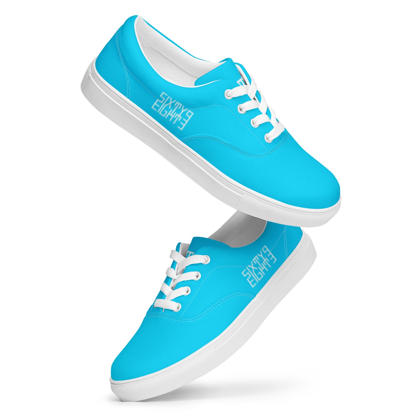 Sixty Eight 93 Logo White & Aqua Blue Men's Low Top Shoes