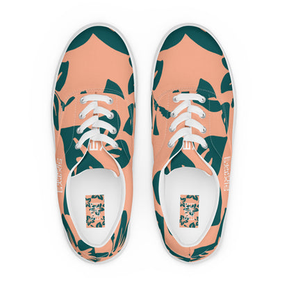 Sixty Eight 93 Logo White Hibiscus Dark Teal Peach Men's Low Top Shoes