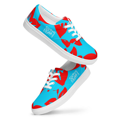 Sixty Eight 93 Logo White Hibiscus Red & Aqua Blue Men's Low Top Shoes