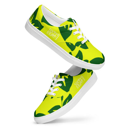 Sixty Eight 93 Logo White Hibiscus Forest Green & Yellow Men's Low Top Shoes