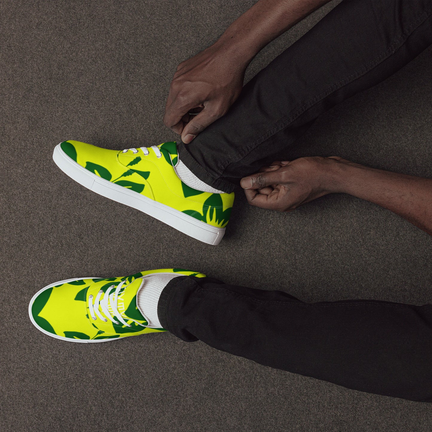 Sixty Eight 93 Logo White Hibiscus Forest Green & Yellow Men's Low Top Shoes