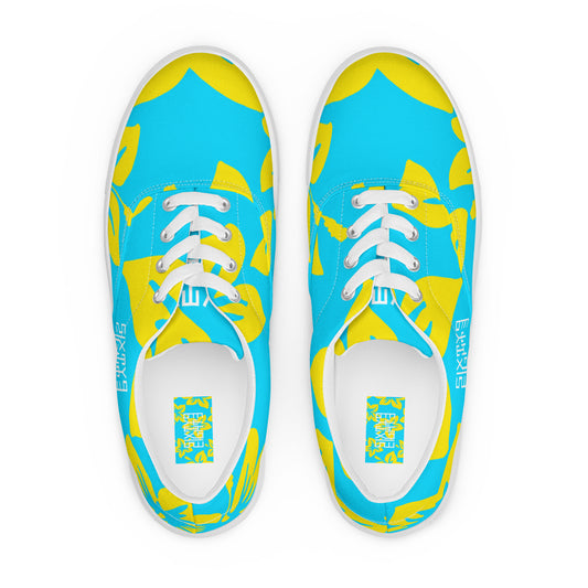 Sixty Eight 93 Logo White Hibiscus Gold & Aqua Blue Men's Low Top Shoes