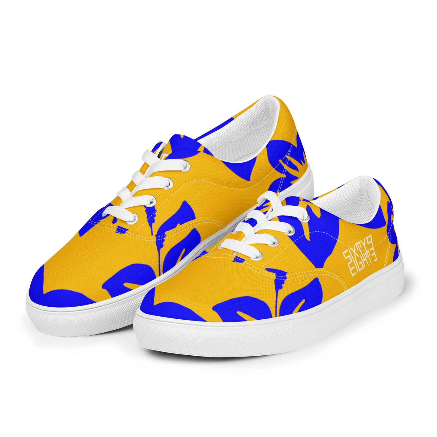 Sixty Eight 93 Logo White Hibiscus Blue & Orange Men's Low Top Shoes