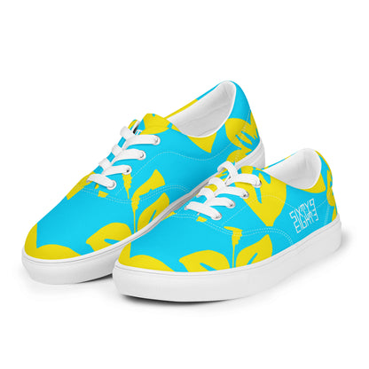 Sixty Eight 93 Logo White Hibiscus Gold & Aqua Blue Men's Low Top Shoes