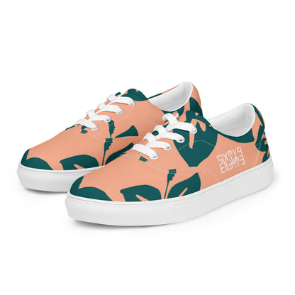 Sixty Eight 93 Logo White Hibiscus Dark Teal Peach Men's Low Top Shoes