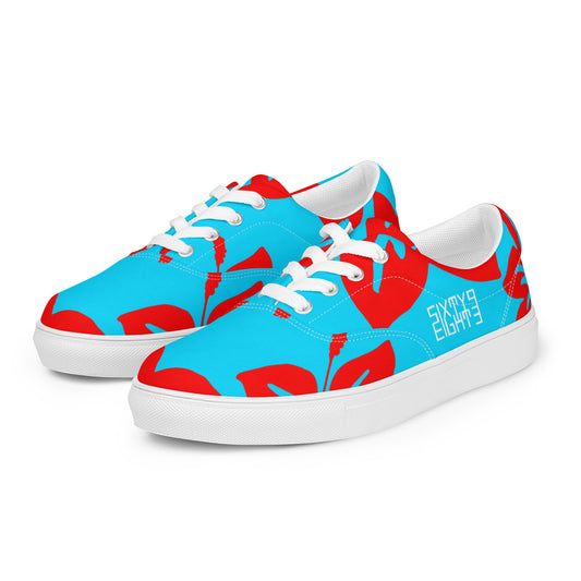 Sixty Eight 93 Logo White Hibiscus Red & Aqua Blue Men's Low Top Shoes