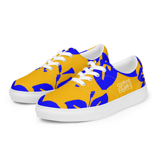 Sixty Eight 93 Logo White Hibiscus Blue & Orange Men's Low Top Shoes