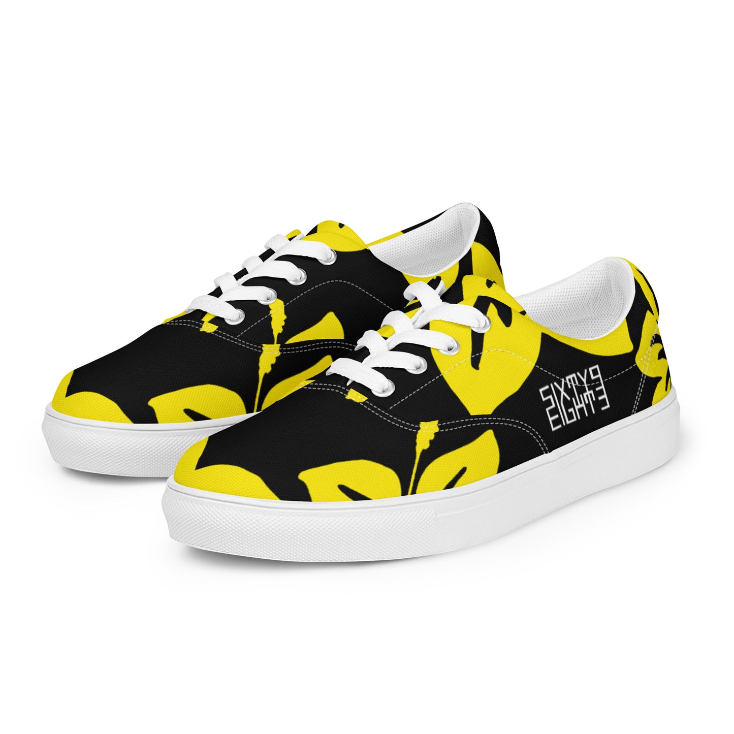 Sixty Eight 93 Logo White Hibiscus Gold & Black Men's Low Top Shoes