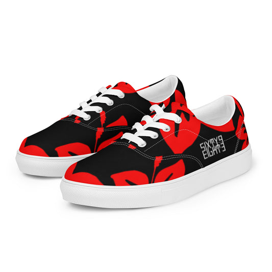 Sixty Eight 93 Logo White Hibiscus Red & Black Men's Low Top Shoes