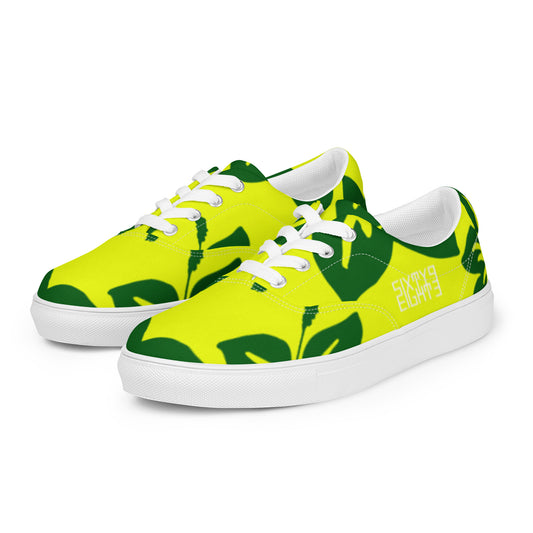 Sixty Eight 93 Logo White Hibiscus Forest Green & Yellow Men's Low Top Shoes