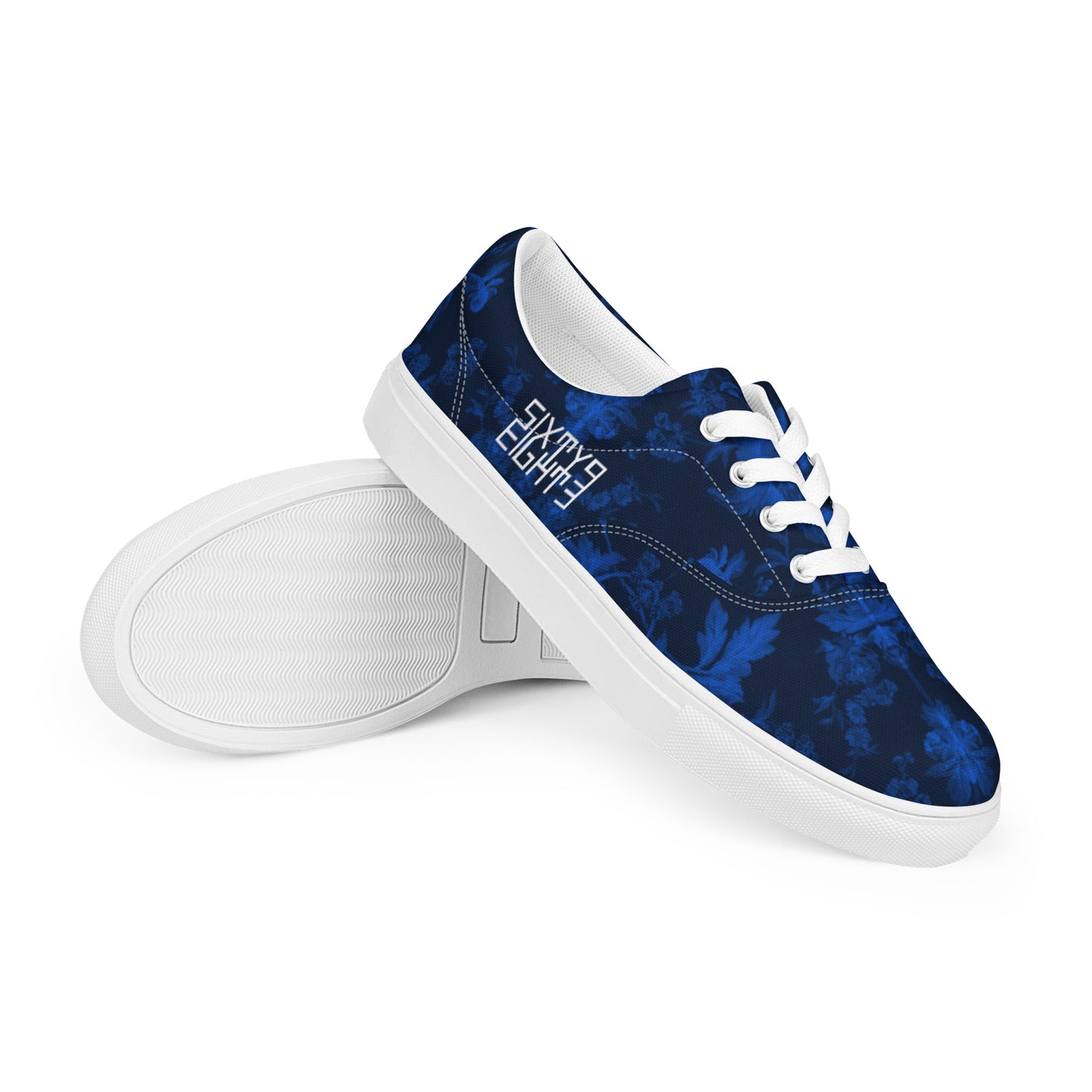 Sixty Eight 93 Logo White Floral Blue & Black Men's Low Top Shoes