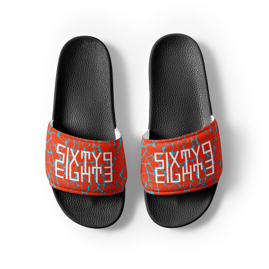 Sixty Eight 93 Logo White Boa Red & Aqua Blue Men’s Slides