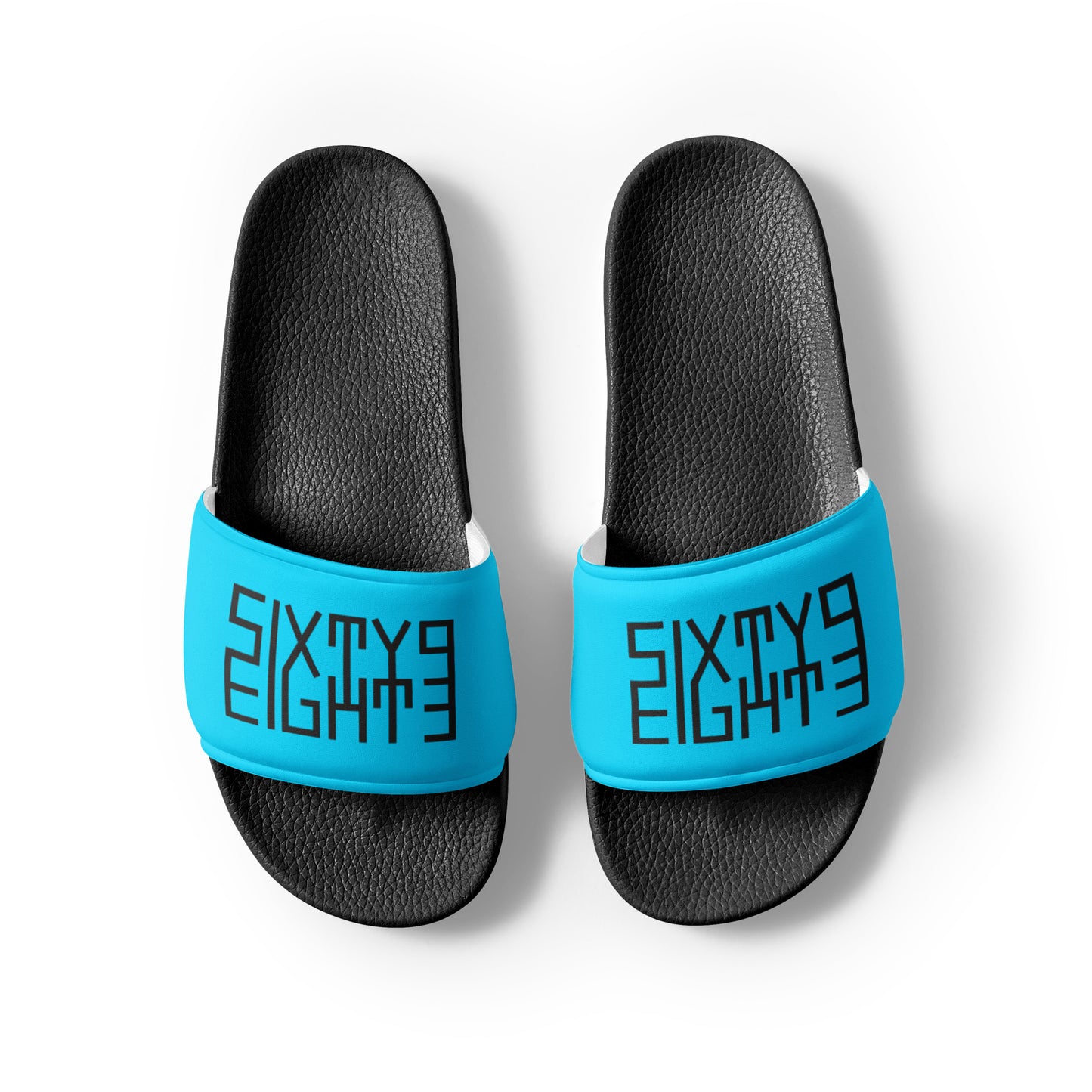 Sixty Eight 93 Logo Black & Aqua Blue Men’s Slides