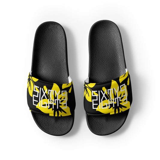 Sixty Eight 93 Logo White Hibiscus Gold & Black Men’s Slides