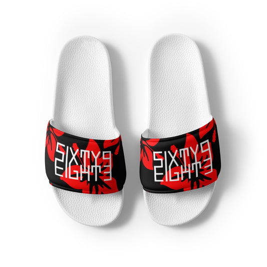 Sixty Eight 93 Logo White Hibiscus Red & Black Men's Slides