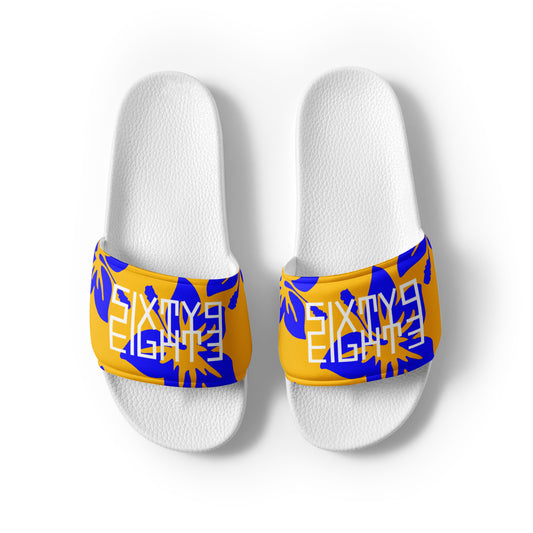 Sixty Eight 93 Logo White Hibiscus Blue & Orange Men’s Slides