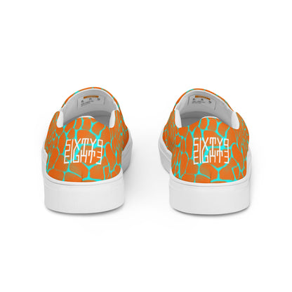 Sixty Eight 93 Logo White Boa Orange & Aqua Blue Men's Slip On Shoes